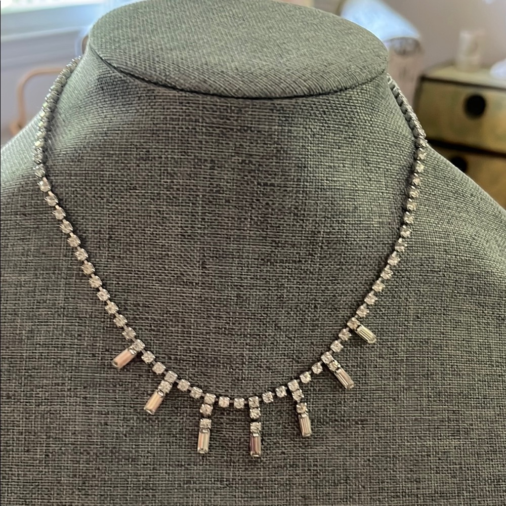 Vintage Silver Crystal Drop Necklace - Women Jewelry